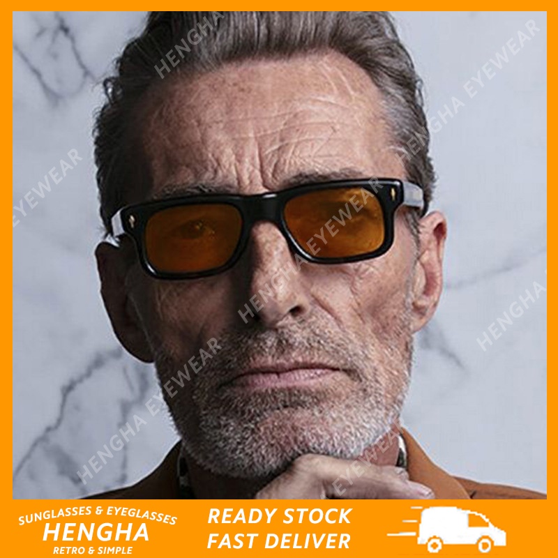 (HENGHA) คลาสสิก ย้อนยุค กรอบสี่เหลี่ยม ม่านบังแดด แว่นกันแดด สําหรับผู้ชาย ตะวันตก แฟชั่น หนา กรอบแว่นตา