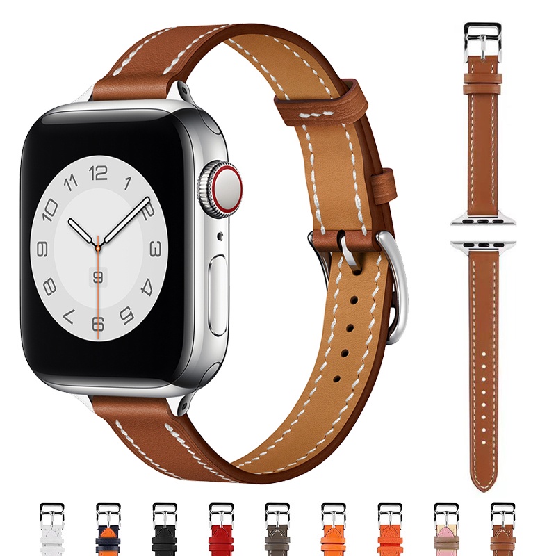 สายนาฬิกาข้อมือหนัง แบบบาง สําหรับ Apple Watch ultra2 IWatch series 9 8 7 6 SE 5 4 3 49 45 44 42 41 40 38 มม.
