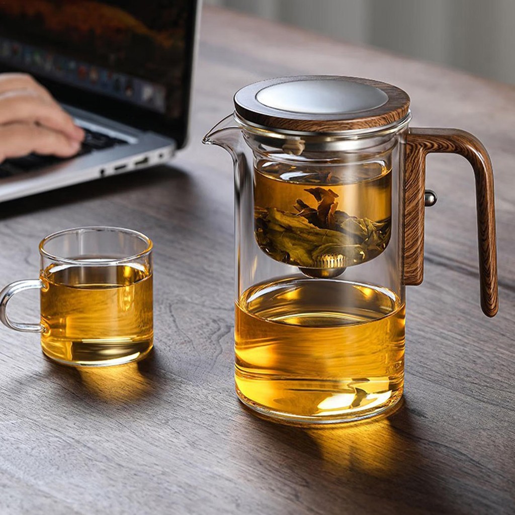 Make tea in a teapot 600nl / 800ml กาน้ําชาแก้วพร้อมที่กรองกาน้ําชาด้ามไม้สําหรับชาหลวมออกแบบที่ถอดออกได้แก้วใสกาต้มน้ําชา ของเธอ