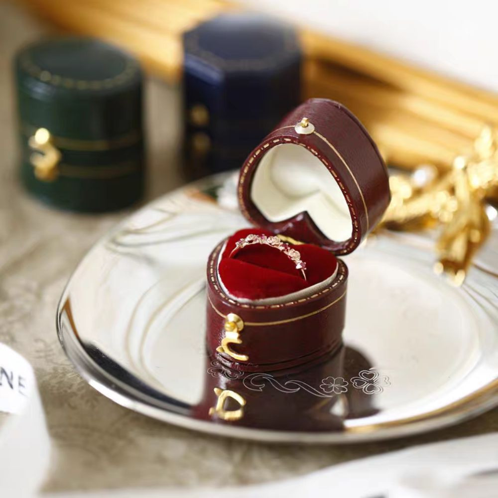 กล่องแหวนหมั้น UNUF, ซองหนังกํามะหยี่แสดงผู้ถือแหวนขนาดเล็ก ผู้ดูแล กล่อง, หรูหรารูปหัวใจหัวเข็มขัดแบบพกพาวินเทจแหวนกรณี - รูปที่ 4