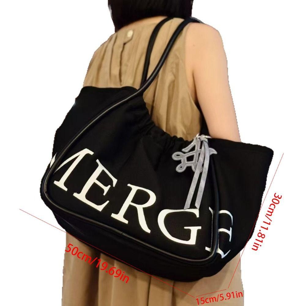 Back2life Letter Canvas Bag, Letter Tote Handbag Drawstring Shoulder Bag, Casual Fashion Thai Portable Cloth Bag Travel