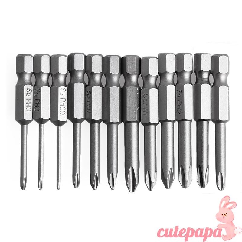 Cutep 12 ชิ้นชุด 50 มม. 1 4 นิ้ว Hex Shank Magnetic Phillips สําหรับ Cross ไขควง Bits