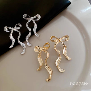 เดรช เข็มเงินต่างหูโบว์ลายยุโรปและสหรัฐอเมริกาที่เรียบง่ายและละเอียดอ่อนต่างหูลมหนาวสําหรับผู้หญิงแสงหรูหราต่างหูระดับไฮ