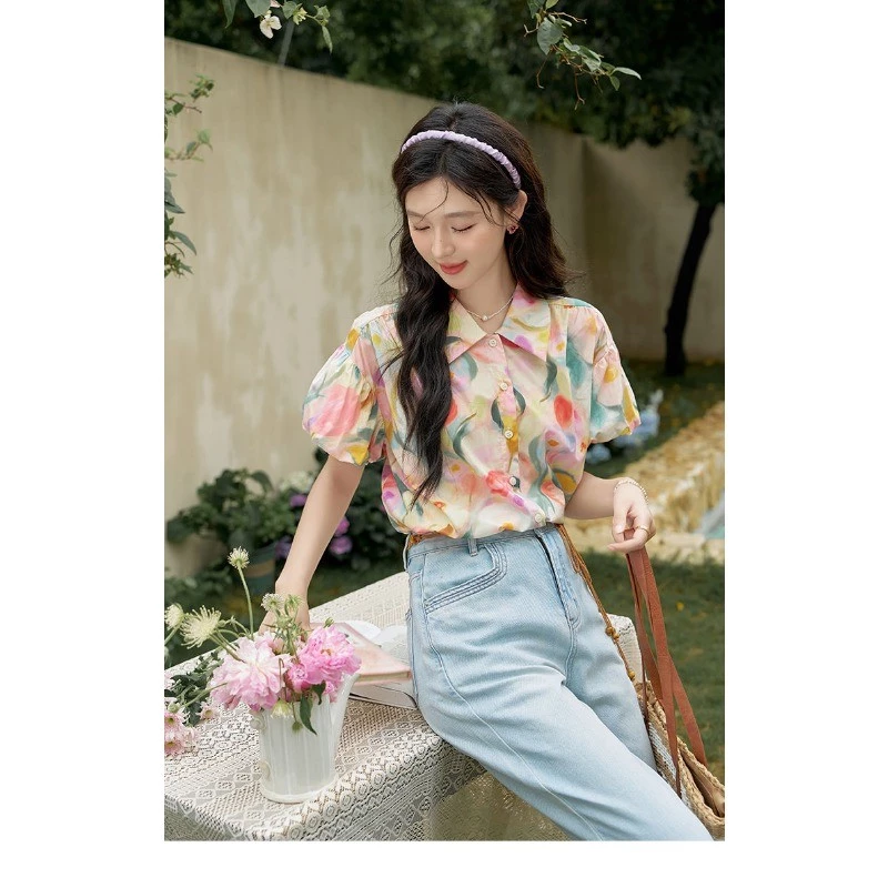 เสื้อครอปแขนตุ๊กตาลายดอกไม้ แฟชั่นผู้หญิง thumbnail 7