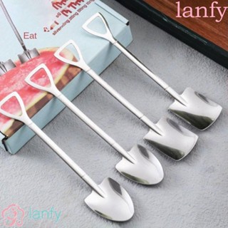 Lanfy ช้อนสเตนเลส ทรงสามเหลี่ยม สําหรับตักแตงโม ขนมหวาน ขัดเงา ใบหน้าสูง