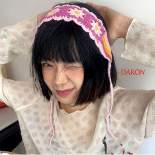 Daron ที่คาดผม ผ้าโพกหัว ผ้าถักโครเชต์ แบบยืดหยุ่น น่ารัก สไตล์โบฮีเมียน สําหรับผู้หญิง