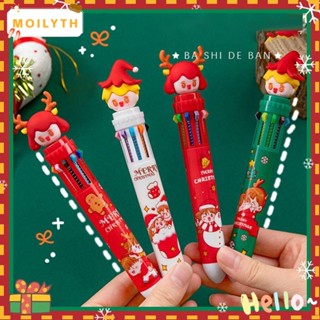 Moilyth 1 ชิ้น / 4 ชิ้น สิบสี ปากกา, เครื่องเขียน การ์ตูนคริสต์มาส ปากกาลูกลื่น, ของขวัญต้นคริสต์มาส ถุงน่องคริสต์มาส 10 in 1