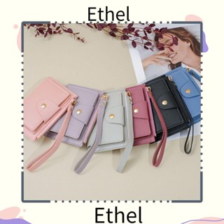 Ethel1 กระเป๋าใส่เหรียญ ใส่บัตรเครดิต หนัง PU หลายใบ แบบพกพา สีพื้น เรียบง่าย สําหรับผู้หญิง