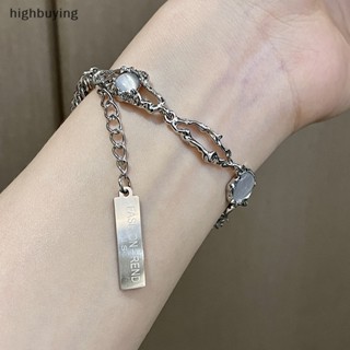 [highbuying] Kiss เครื่องประดับ สร้อยข้อมือไทเทเนียม จี้หินมูนสโตน แฟชั่นเกาหลี สําหรับผู้หญิง Y2K พร้อมส่ง