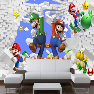 สติกเกอร์วอลเปเปอร์ ลายอนิเมะ Mario Brick 3d สําหรับติดตกแต่งผนังบ้าน ห้องนอนเด็ก ห้องนั่งเล่น