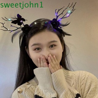 Sweetjohn ฮาโลวีนเขากวางเรืองแสงเขากวางผมห่วง LED กวางหูวินเทจกะโหลกนางฟ้ากวางหูที่คาดผมไฟของเล่น