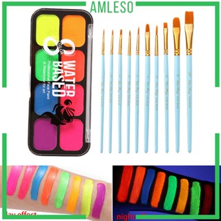 [Amleso] จานสีเพ้นท์ร่างกาย พร้อมแปรง ลายฉลุ สําหรับฮาโลวีน เทศกาล