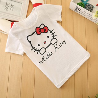 เสื้อยืดแขนสั้น พิมพ์ลาย Hello Kitty สําหรับเด็กผู้หญิง