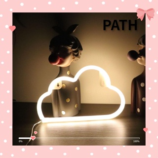 Path โคมไฟนีออน LED รูปก้อนเมฆ ใช้แบตเตอรี่ ชาร์จ USB สีขาว สําหรับติดตกแต่งผนังบ้าน