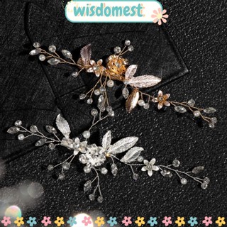 WISDOMEST กิ๊บติดผม โลหะผสม ลายดอกไม้ ประดับพลอยเทียม สําหรับเจ้าสาว