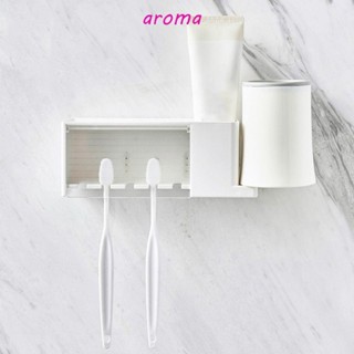 Aroma ชั้นวางแปรงสีฟัน ยาสีฟัน แบบพลาสติก ไม่ต้องเจาะรู อเนกประสงค์ สีขาว สีเทา พร้อมฝาปิด กันฝุ่น อุปกรณ์อาบน้ํา