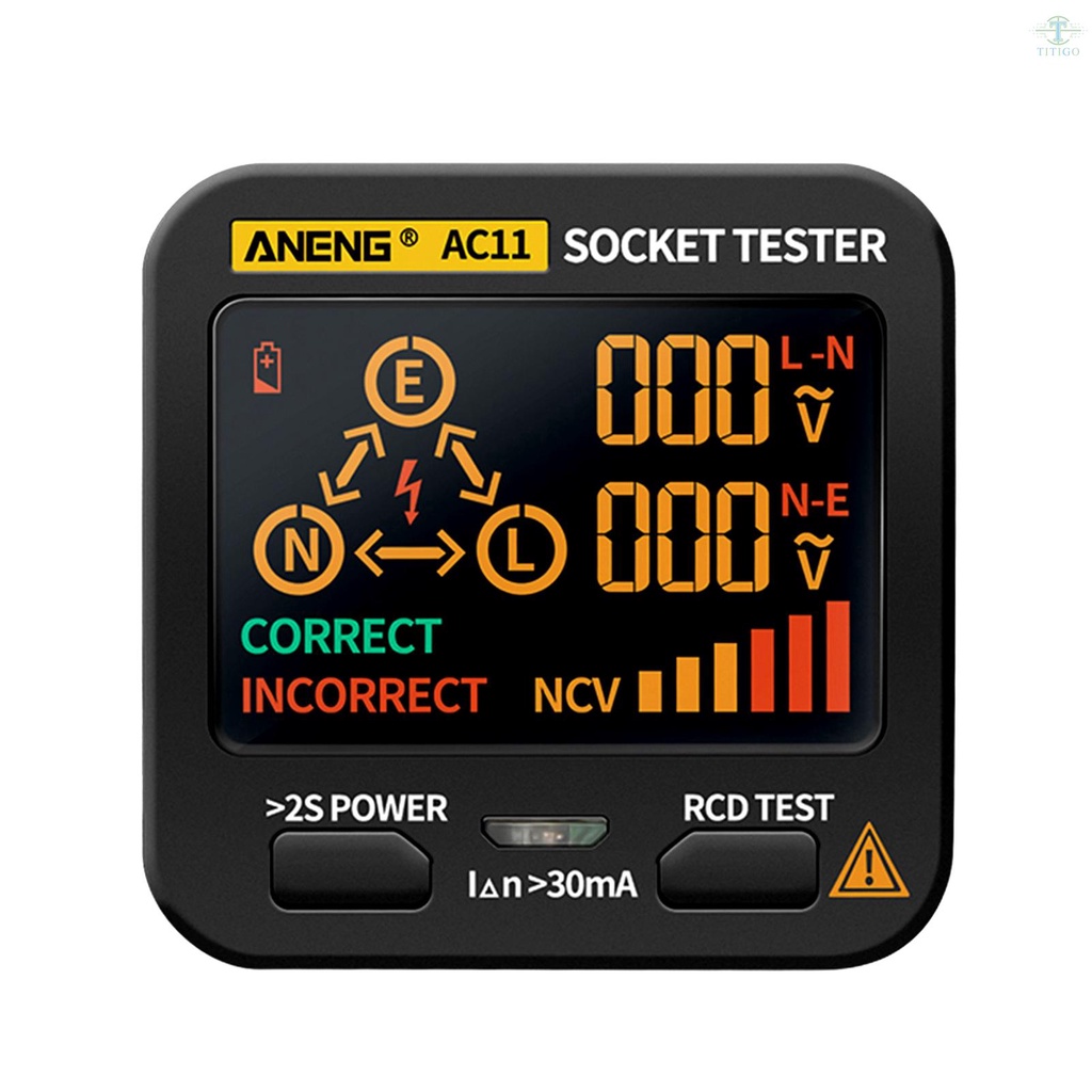 ANENG AC11 Socket Tester Electric Leakage Detector LCD Display Ground Wire Zero Line Live Wire Phase Multifunctional Electrical Electroscope RCD NCV Electric Tester Circuit Polarity Detector US Plug