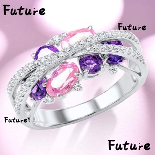 Future แหวนหมั้นแต่งงาน แหวนหมั้นแต่งงาน แหวนโมอิส สีฟ้า สีชมพู หรูหรา เพทาย ลูกบาศก์ ลูกบาศก์ ผู้หญิง