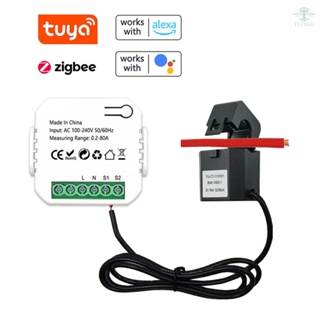 Tuya ZigBee Energy Meter 80A Current Transformer Clamp KWh Power Monitor Electricity Statistics Monitoring Device Compatible Alexa Google Home for Voice Control