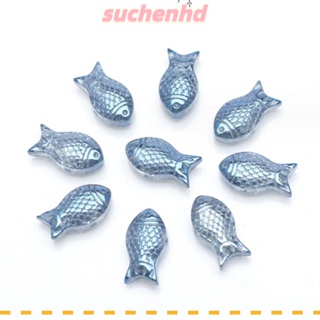 Suchenhd ลูกปัดแกะสลักปลา สองด้าน 8*15 มม. สีฟ้า สําหรับทําเครื่องประดับ 60 ชิ้น