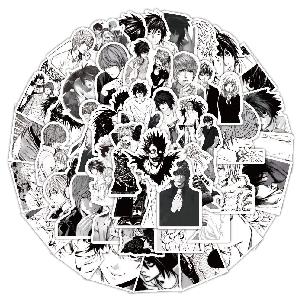 สติกเกอร์ ลายการ์ตูนอนิเมะ Death Note สีดํา และสีขาว สําหรับติดตกแต่งหมวกกันน็อค จักรยาน 60 ชิ้น