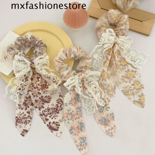 Mxfashione สไตล์พระ Scrunchies เครื่องประดับผมหรูหราลูกไม้ปาร์ตี้ผ้าสีทึบสไตล์เกาหลีเชือกผม