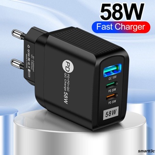 พร้อม 58W Dual Fast CHARGING 2PDQC30 USB Type C เครื่องชาร์จติดผนังสำหรับโทรศัพท์และแท็บเล็ตอุปกรณ์เสริมโทรศัพท์ QC30 USB C Quick Charge สำหรับ iPhone Samsung Xiaomi ชาร์จโทรศัพท์ EU US UK Plug