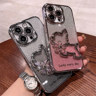 เคสโทรศัพท์มือถือแบบนิ่ม ใส กันกระแทก แต่งกลิตเตอร์ ลายสุนัข 3D เพชร ไล่โทนสี หรูหรา สําหรับ iPhone 14 Pro Max 13 12 11