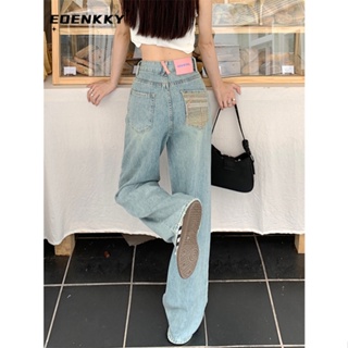 EOENKKY กางเกงขายาว กางเกงยีสน์ผู้หญิง ทรงหลวม ๆ ตรง Retro Hip Hop Pants 2023 NEW Style WNK2390T82 37Z230912