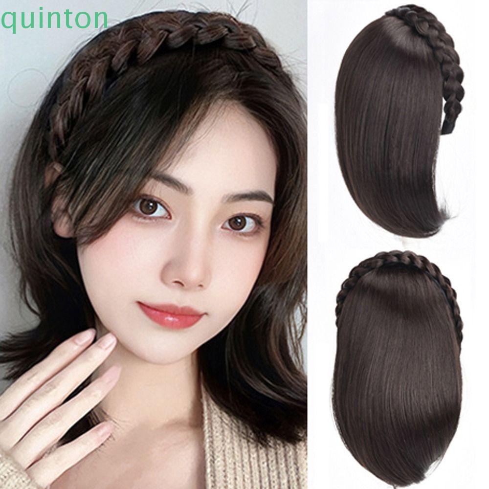 Quinton ที่คาดผมถัก วิกผม คุณภาพสูง ปาร์ตี้ หยิก ผู้หญิง สีน้ําตาล คลิปต่อผม ที่มองไม่เห็น ทนความร้อน ไฟเบอร์บิด ถักเปีย ที่คาดผม