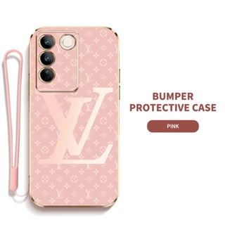 Ybd เคสโทรศัพท์มือถือ ซิลิกาเจล LV พร้อมสายคล้อง ป้องกันเลนส์ สําหรับ Vivo V27 Pro V27E IQOO Z6 Pro V25 Pro 5G