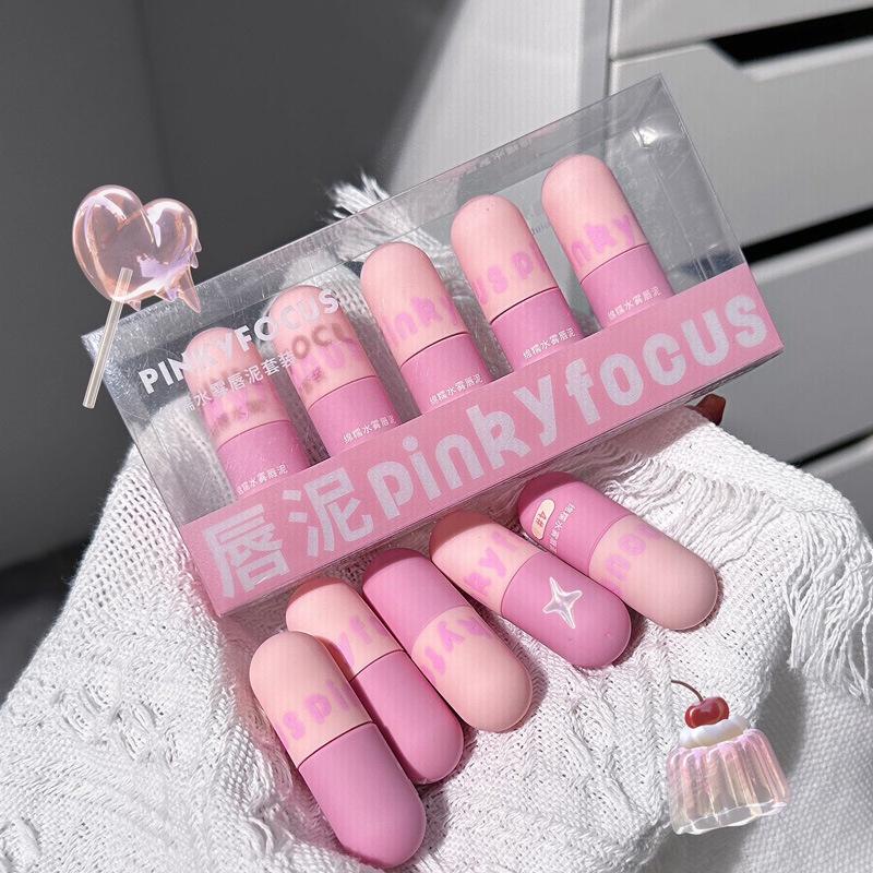 Pinkyfocus เซตแคปซูล ลิปโคลน เนื้อแมตต์ กํามะหยี่ เคลือบริมฝีปาก กันน้ํา ให้ความชุ่มชื้น ติดทนนาน ไวท์เทนนิ่ง ลิปสติก ลิปโคลน