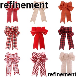 Refinement โบว์ริบบิ้น ผ้าลินิน ลายสก๊อต แฮนด์เมด สําหรับตกแต่งต้นคริสต์มาส 3 ชิ้น