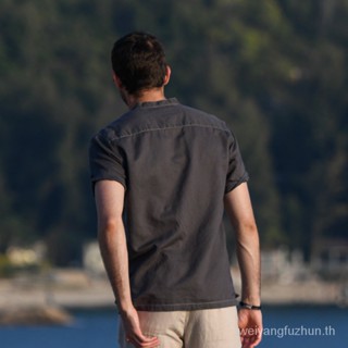 เสื้อเชิ้ตแขนสั้นลําลอง คอกลม ผ้าฝ้าย และผ้าลินิน ทรงหลวม สีขาว แฟชั่นฤดูร้อน สําหรับผู้ชาย