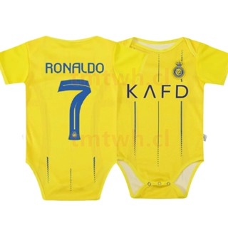 2023 Al Nassr ronaldo ชุดเสื้อแขนสั้น สีเหลือง สําหรับเด็ก