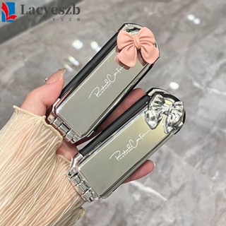 Lacyeszb 2 in 1 ชุดหวีกระจก ประดับโบว์ พับได้ ขนาดเล็ก สีเงิน สําหรับจัดแต่งทรงผม