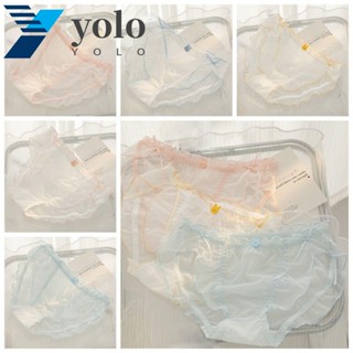 Yolo กางเกงชั้นใน ผ้าฝ้าย แต่งริบบิ้นโบว์ แต่งลูกไม้ แบบแห้งเร็ว สีโปร่งใส สไตล์โลลิต้า