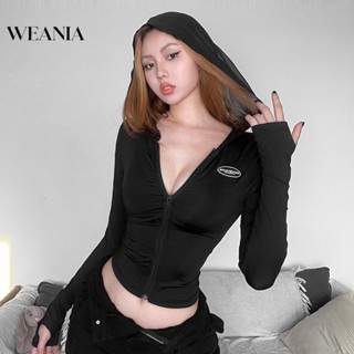 Weania เสื้อยืด แขนยาว มีฮู้ด แฟชั่นสําหรับผู้หญิง