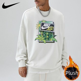 Nikeair เสื้อกันหนาวลําลอง ผ้ากํามะหยี่ แบบหนา ระบายอากาศ พิมพ์ลาย สไตล์เกาหลี โอเวอร์ไซซ์ สําหรับผู้ชาย ไซซ์ M-5XL