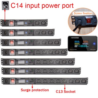 Pdu รางปลั๊กไฟ แอมมิเตอร์ โวลต์มิเตอร์ ติดผนัง ปลั๊กมิเตอร์ อินพุต C14 2-13 C13 ปลั๊ก EU C14 สายไฟ 1.5 เมตร