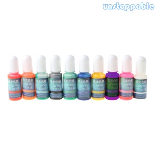 Un* ชุดสีหมึกเรซิ่น อีพ็อกซี่ UV เรืองแสง 10 สี สําหรับทําเครื่องประดับ