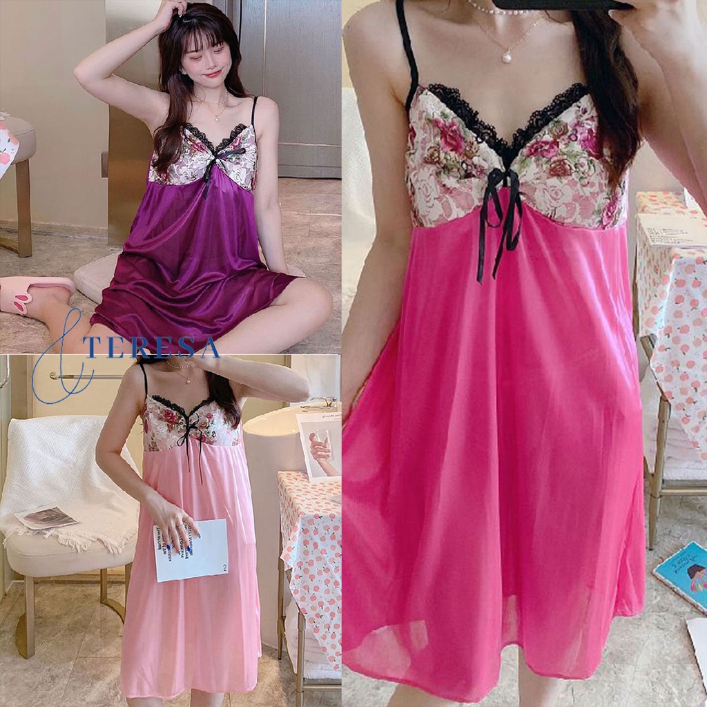 พร้อมส่ง ชุดนอนสายเดี่ยวประดับลูกไม้ สำหรับสตรี Women's pajamas