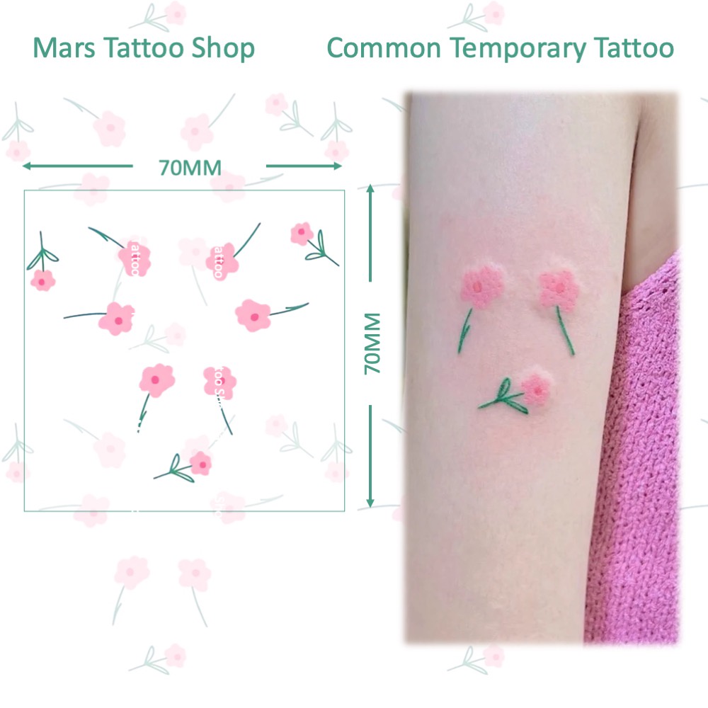 Mars Tattoo รอยสักชั่วคราว สติกเกอร์ติดทนนาน ดอกไม้สีชมพู CX017