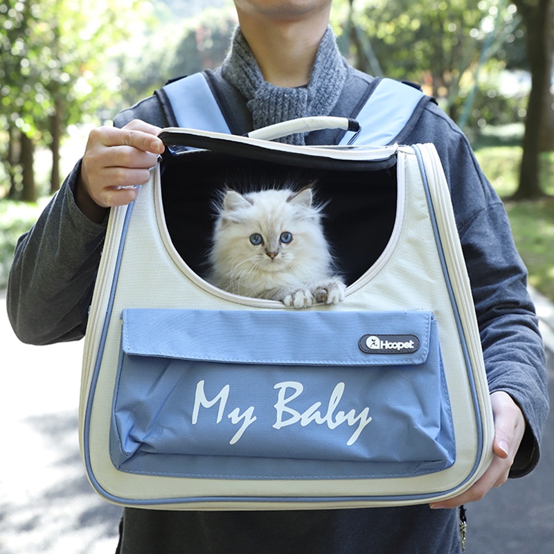 Pet Bag🐱กระเป๋าแมว เป้สัตว์เลี้ยง ใบใหญ่มาก พับเก็บได้ ระบายอากาศได้ หน้าต่างกันสาด กระเป๋าสีขอบด้านข้าง รูปที่ 2