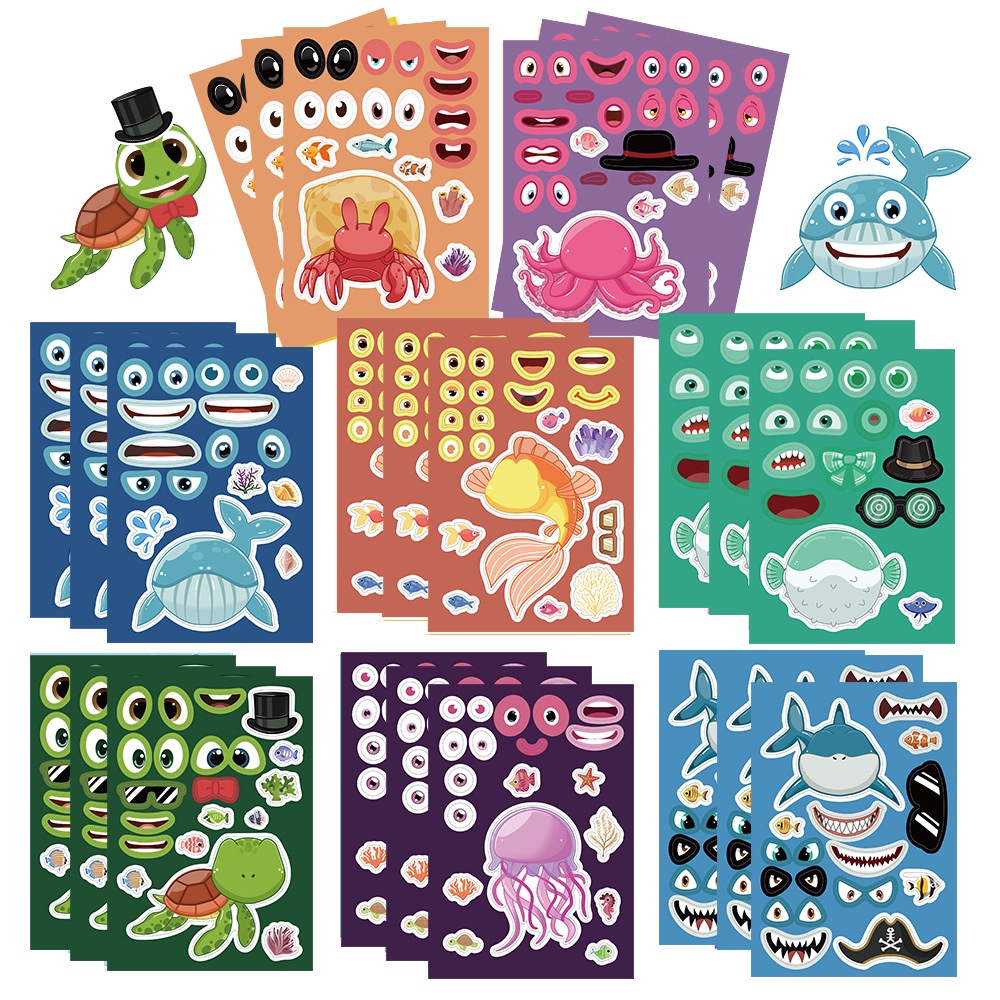 สติกเกอร์ ลายการ์ตูน Marine Life Make a Face Graffiti สําหรับติดตกแต่งหมวกกันน็อค จักรยาน 8 ชิ้น