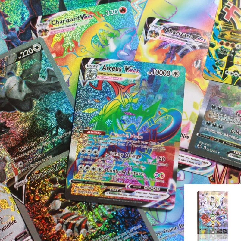 100 ชิ้นการ์ดโปเกมอน Glory Pack เงา Vmax/GX/Mega Trading การ์ดเกม Charizard Pikachu การ์ดของเล่น thumbnail 4