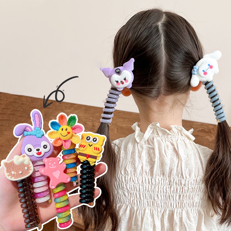 Sanrio Kuromi Melody สายโทรศัพท์ สีรุ้ง ผูกผม หางม้า ที่มีสีสัน ยางรัดผม โบ ยางรัดผม หวานแหวว เด็กสาว ที่คาดผม