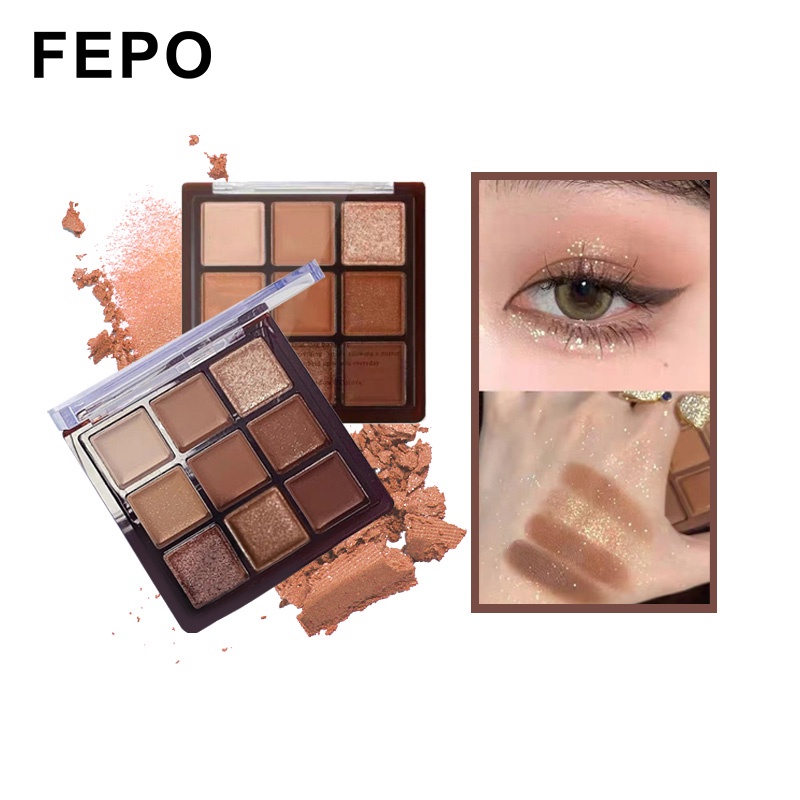 Fepo พาเลทอายแชโดว์เนื้อมุกเชียร์ 9 สี Earth Tones Chocolate