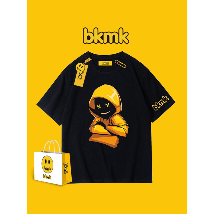 Bkmk เสื้อยืดแขนสั้น ผ้าฝ้ายแท้ ทรงหลวม ขนาดใหญ่ แฟชั่นฤดูร้อน สําหรับผู้ชาย และคู่รัก