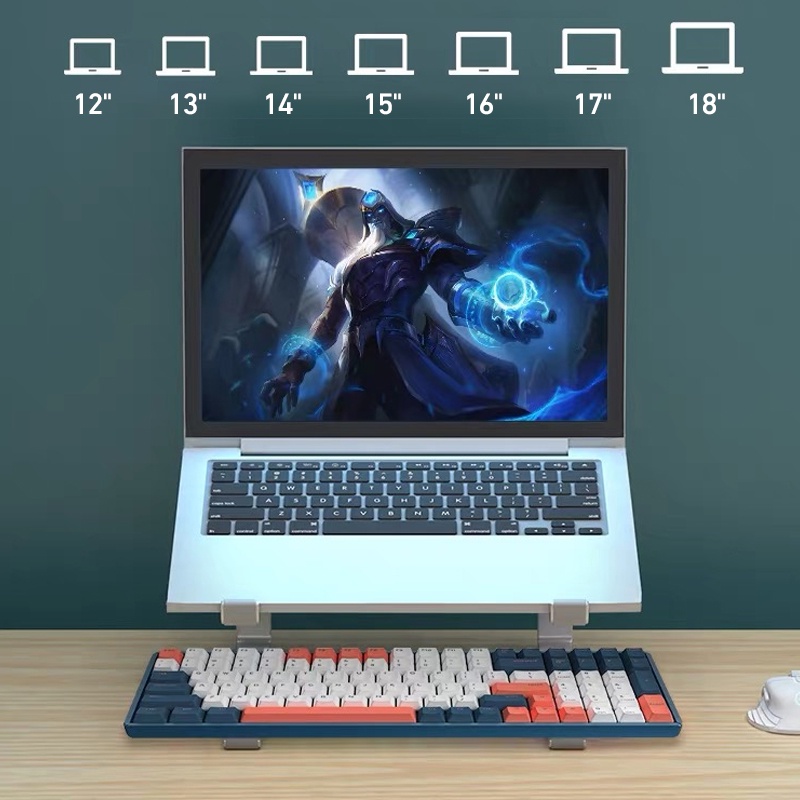 แท่นวาง Notebook Macbook อะลูมิเนียม ที่รองโน๊ตบุ๊ค มียางกันรอย รองรับจอขนาด 10-18 นิ้ว รับน้ำหนักได้ 50KG จัดเก็บง่าย